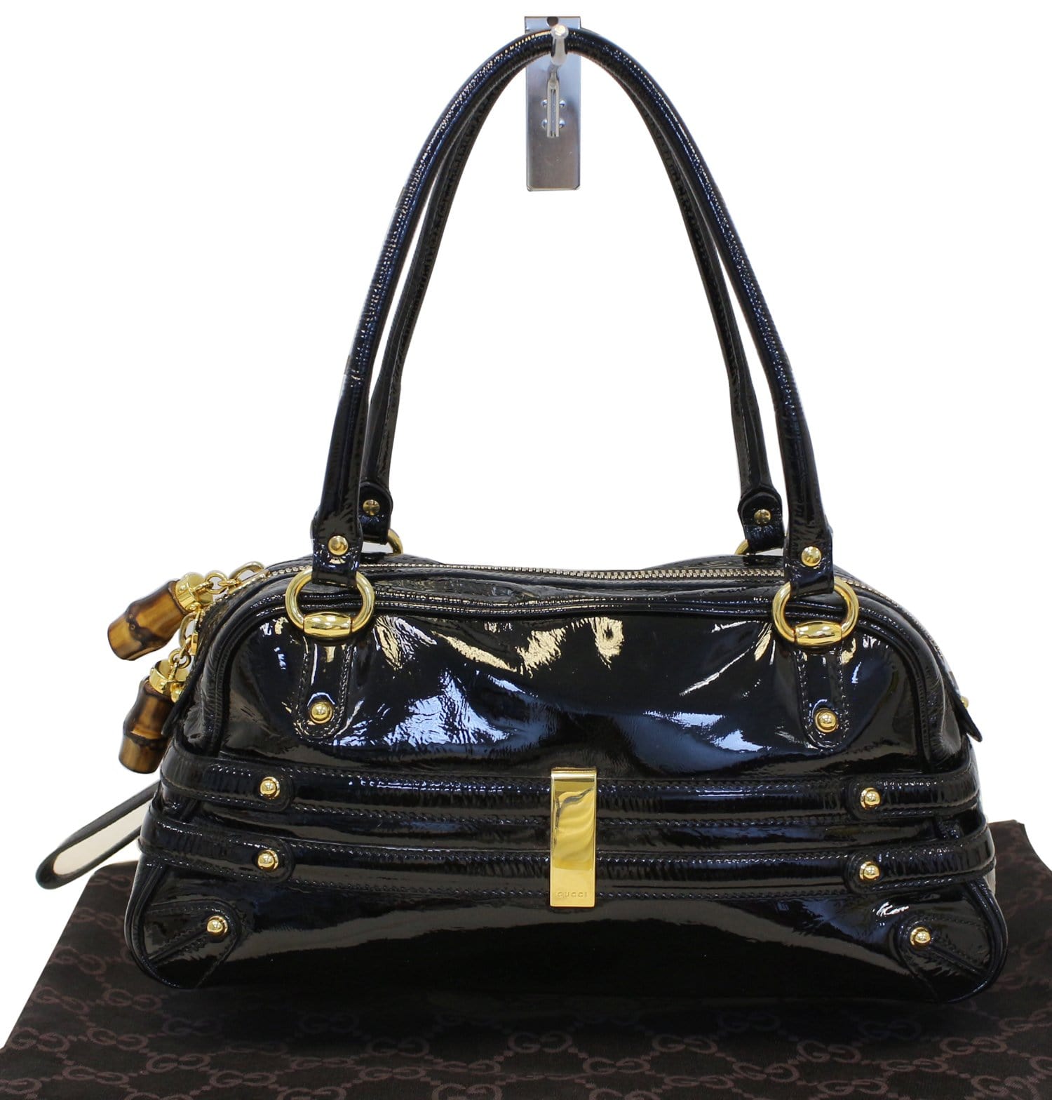 Gucci Vintage - Patent Leather Horsebit Wave Shoulder Bag - Black