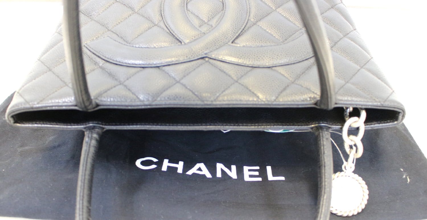 Vintage Chanel Navy Blue Caviar Quilted Medallion Tote - Chanel