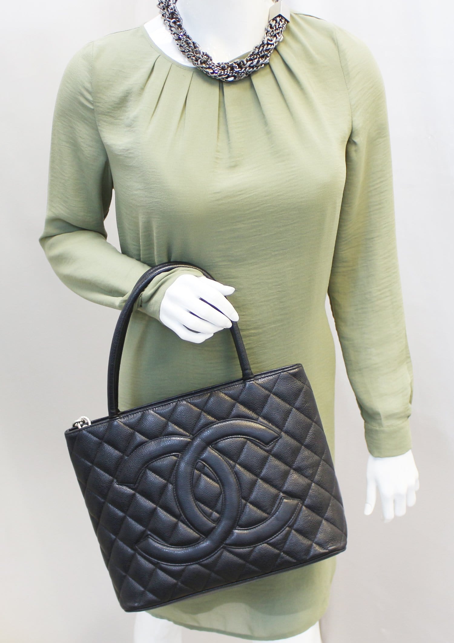 Sold at Auction: Chanel Black Quilted Caviar Leather Medallion Tote
