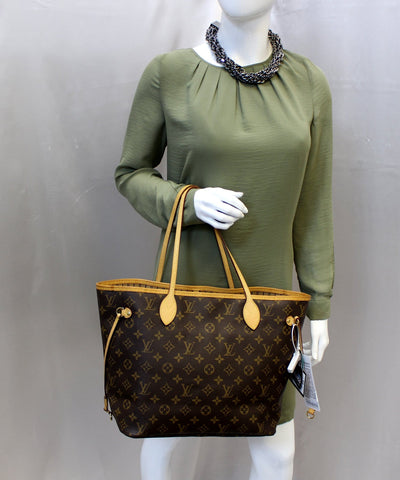 LOUIS VUITTON Neverfull MM Monogram Canvas Tote Bag Brown w/Pouch 