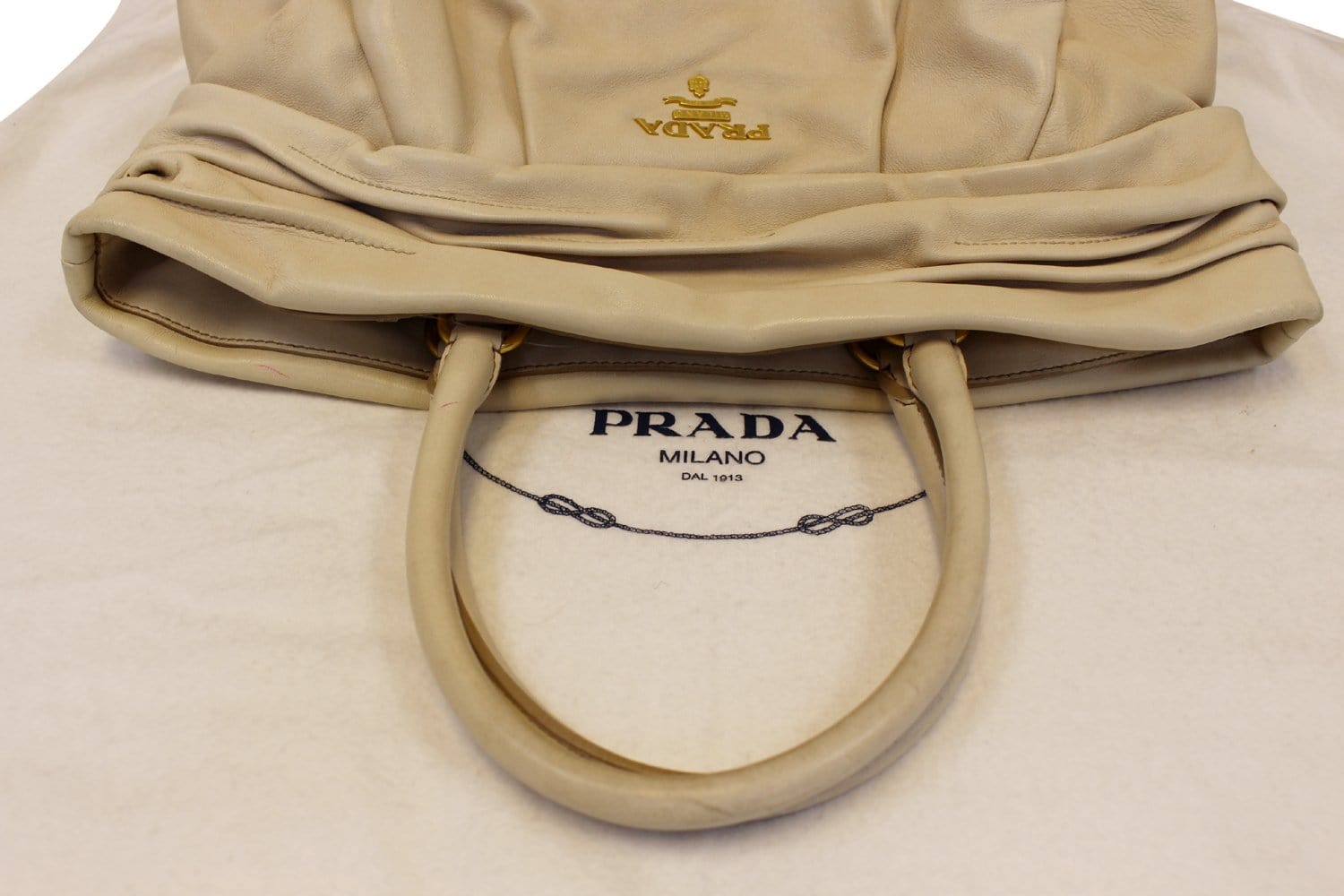 Prada Beige Nappa Delave Leather Borsa Cerneira Bag BR3874