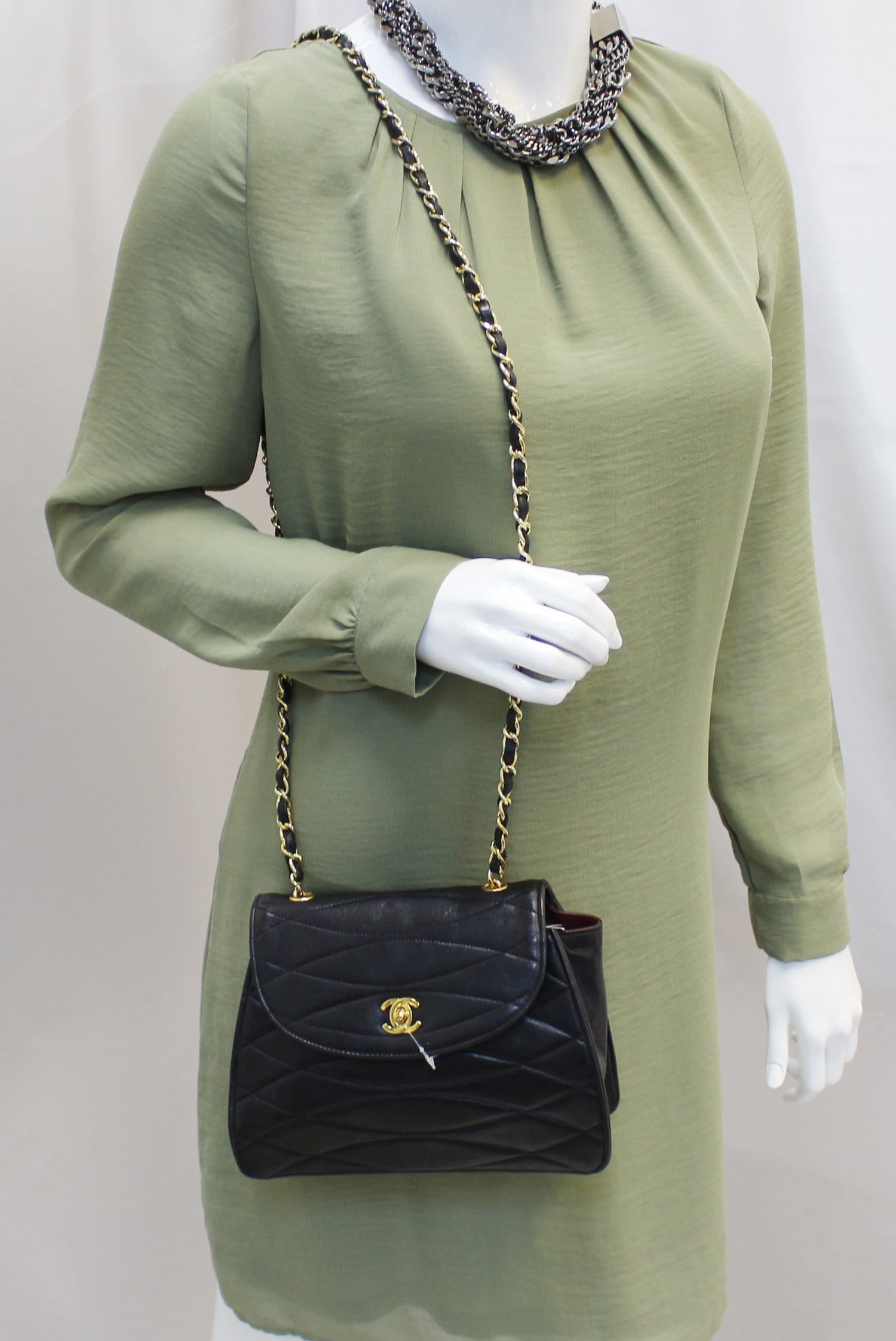 Chanel Womens CC Coco Mark Surpique Vintage Tote Handbag Brown Black Leather