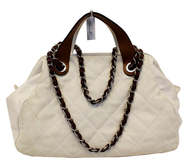 CHANEL Leather Small In-The-Mix White Satchel Bag