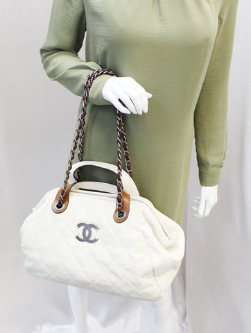 CHANEL Leather Small In-The-Mix White Satchel Bag