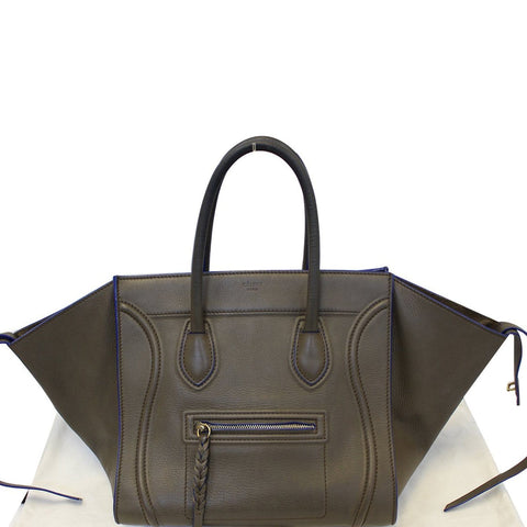 CELINE Phantom Luggage Olive Green Bicolor Grained Leather  Bag