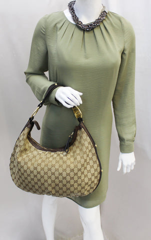 GUCCI Beige/Ebony GG Canvas Interlocking G Medium Hobo Bag