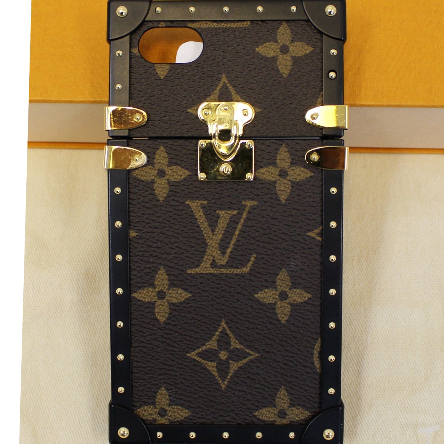 Louis Vuitton Monogram Eye Trunk iPhone X Cell Phone Case Brown Gold with  Strap