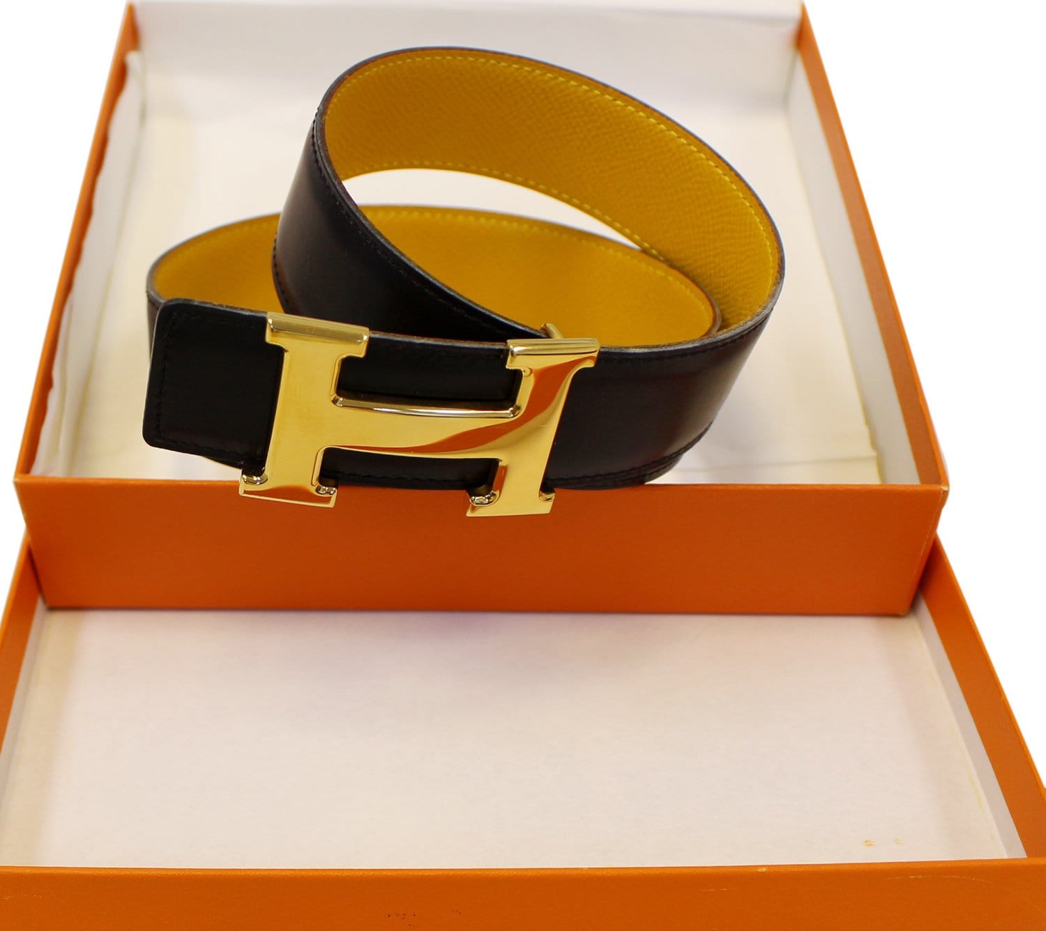 Hermes 18K Gold 'H' Buckle Reversible Belt
