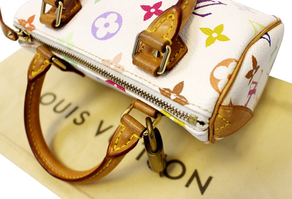 LOUIS VUITTON Monogram Multicolor Mini Speedy White Satchel Bag