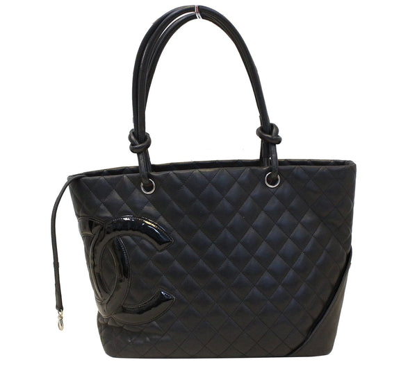 CHANEL Black Calf Skin Leather Large Cambon Tote Bag