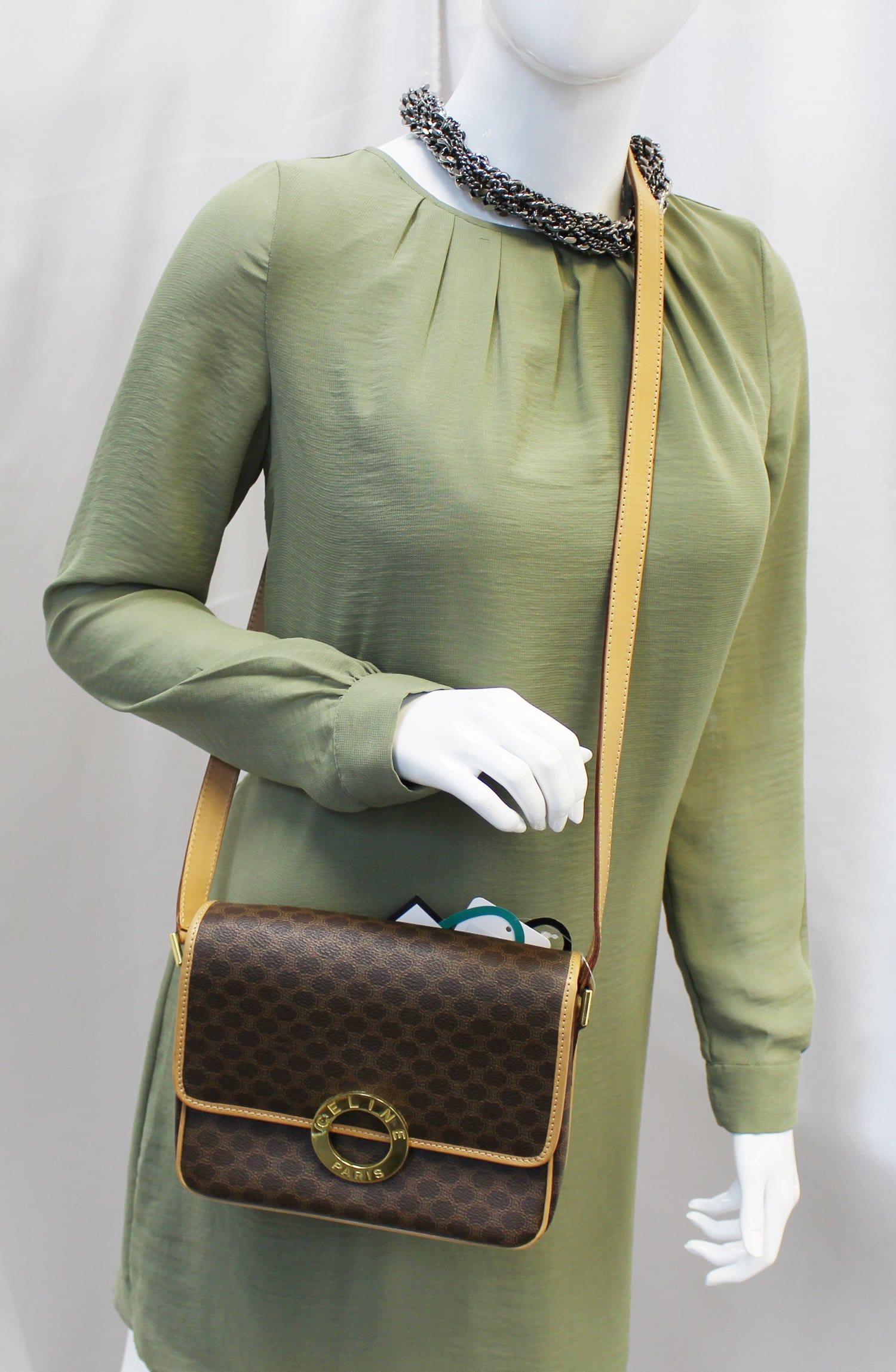Vintage 70s Celine Paris designer macadam clutch bag