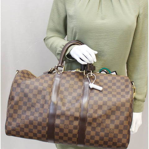 LOUIS VUITTON Keepall 45 Damier Ebene Bandouliere Travel Bag