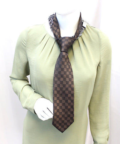 LOUIS VUITTON Damier Ebene Silk Necktie Tie Brown 