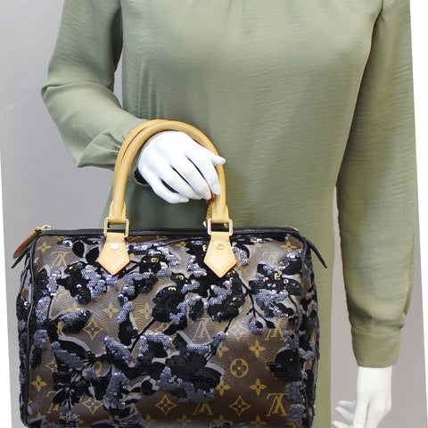 LOUIS VUITTON Speedy 30 Monogram Fleur De Jais Sequins Satchel Bag