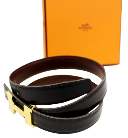 HERMES Belt Constance Buckle H Reversible Black Brown 70cm