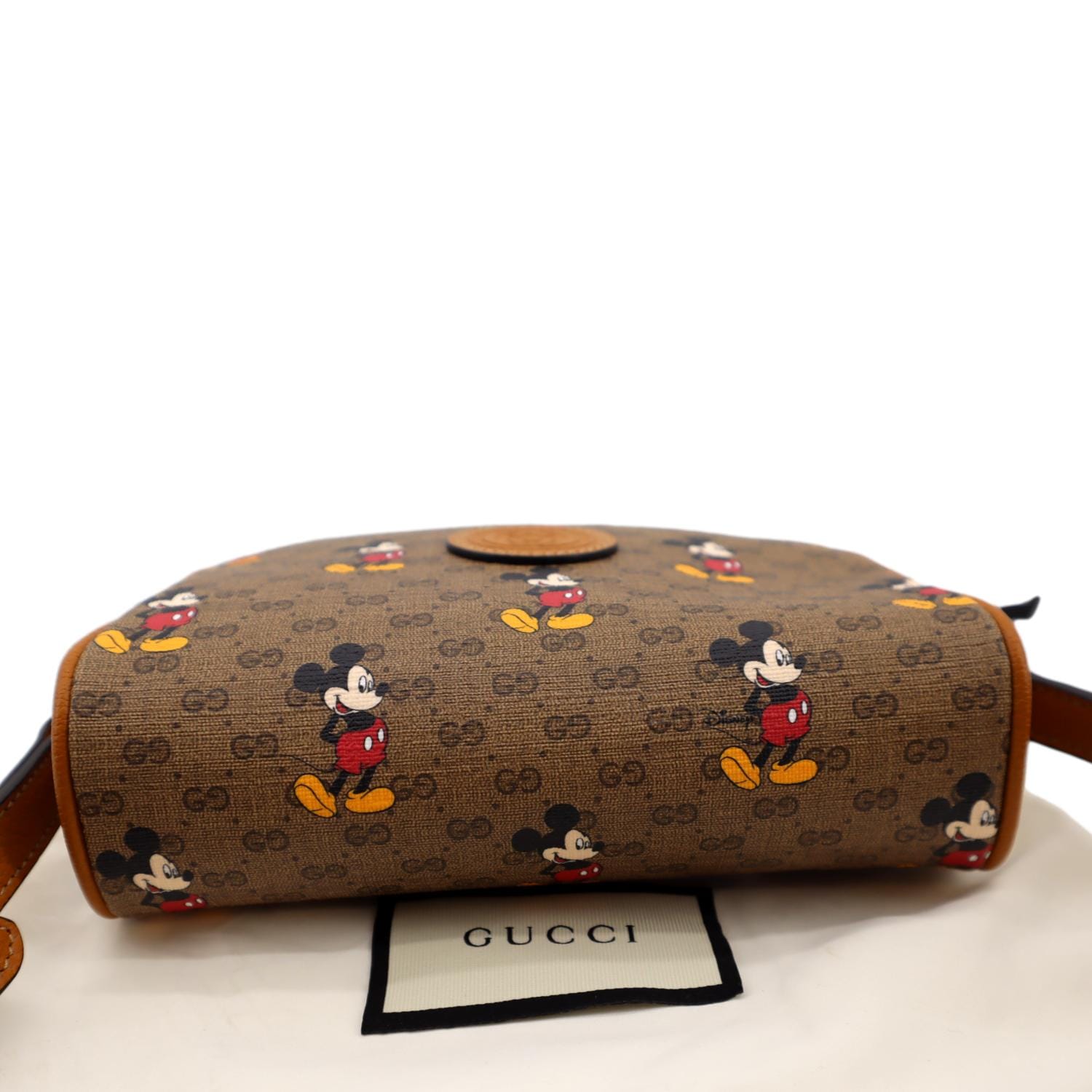 GUCCI x DISNEY Mickey Mouse Print Canvas Leather Saddle Shoulder