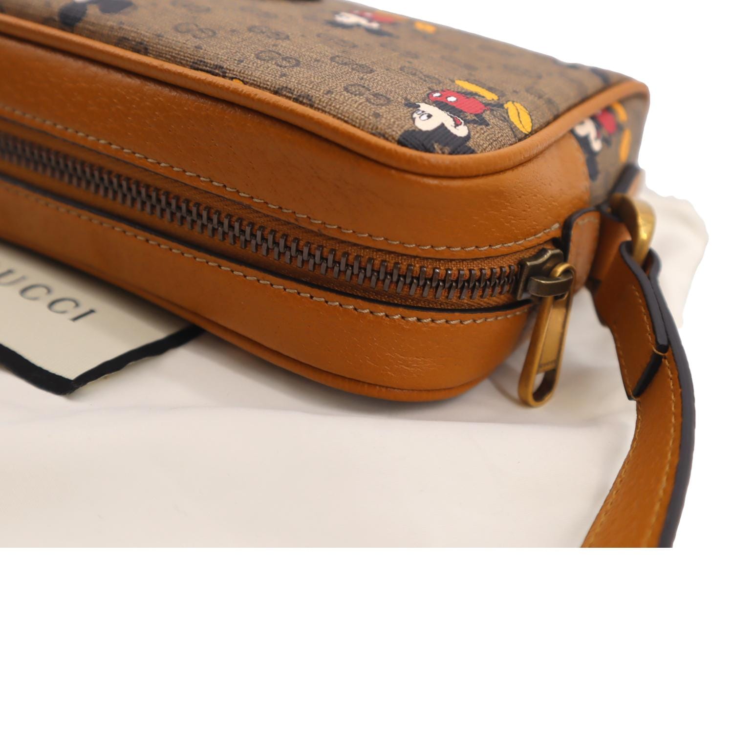 GUCCI x DISNEY Mickey Mouse Print Canvas Leather Saddle Shoulder
