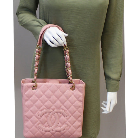 CHANEL PST Petit Shopping Caviar Leather Tote Bag Pink