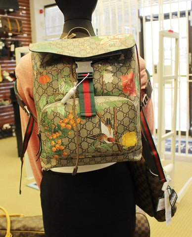 GUCCI Beige/Green GG Coated Canvas GG Blooms Backpack