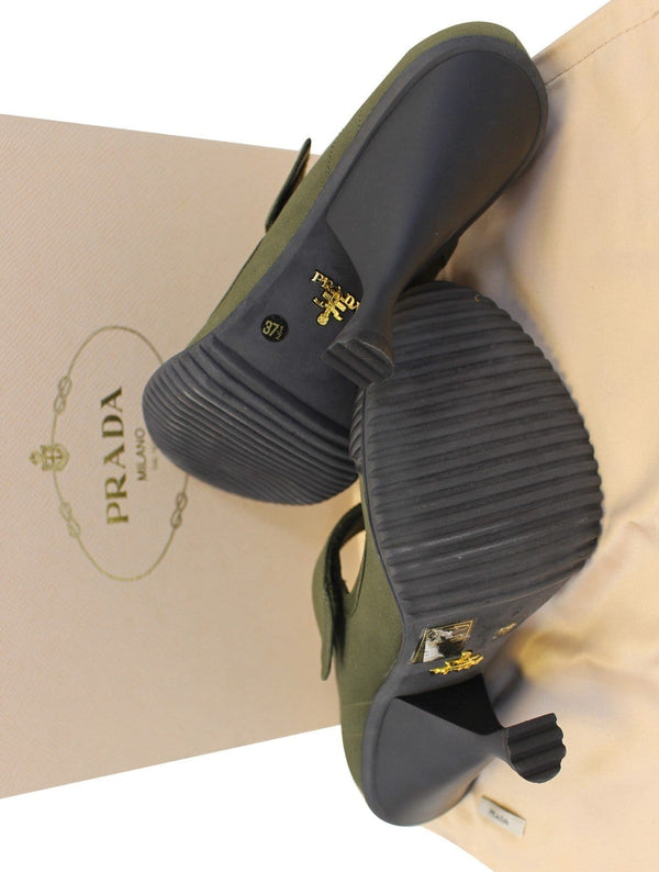 Prada Nos Militare Gabardine Velcro Mary Jane Rubber Cap Toe/Heel Pumps