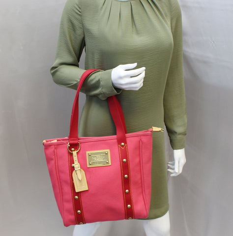 LOUIS VUITTON Pink Toile Canvas Antigua Cabas MM Shoulder Bag - Sale