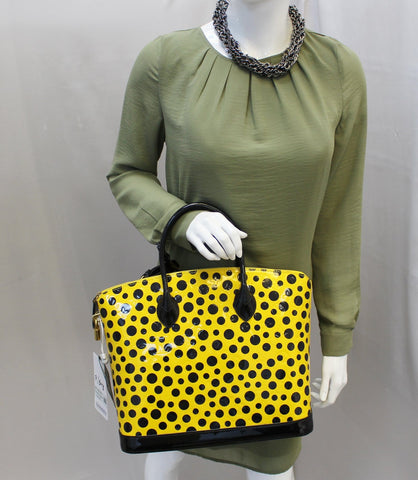 LOUIS VUITTON Limited Yayoi Kusama Yellow Vernis Black Dots Lockit MM Handbag