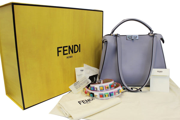 FENDI Peekaboo Essential Slate and Dark Blue Leather Shoulder Handbag