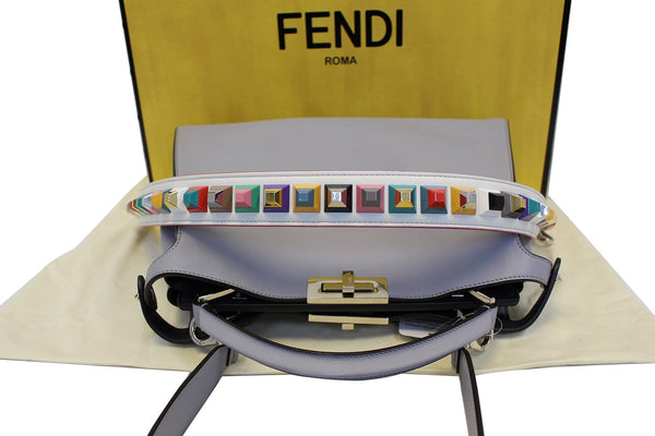 FENDI Peekaboo Essential Slate and Dark Blue Leather Shoulder Handbag