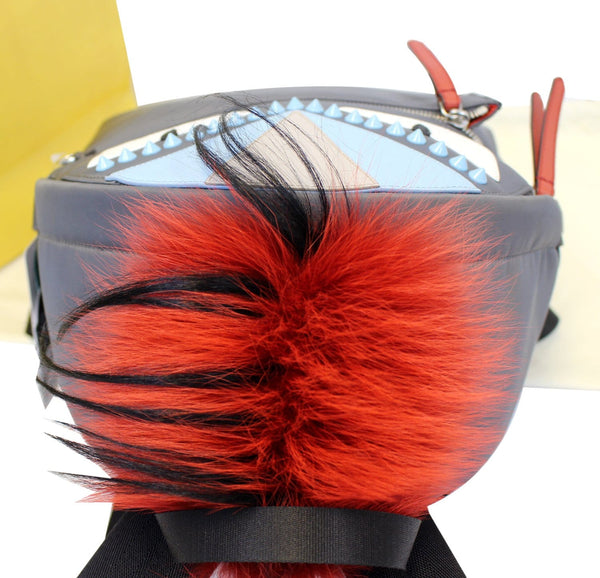 Fendi Grey Monster Eye Backpack With Fur Red/Black 