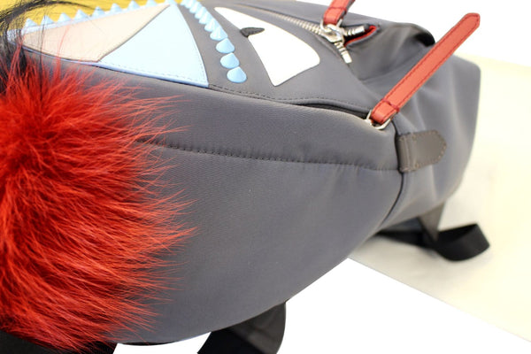 Fendi Grey Monster Eye Backpack With Fur Red/Black 