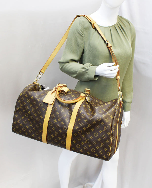 LOUIS VUITTON Monogram Keepall Bandouliere 55 Boston Bag