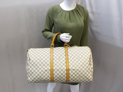 LOUIS VUITTON Damier Azur Keepall Bandouliere 55 Travel Bag