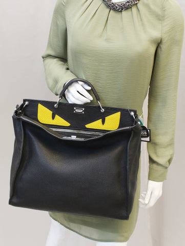 Fendi Black Leather Selleria Peekaboo Monster Shoulder Handbag