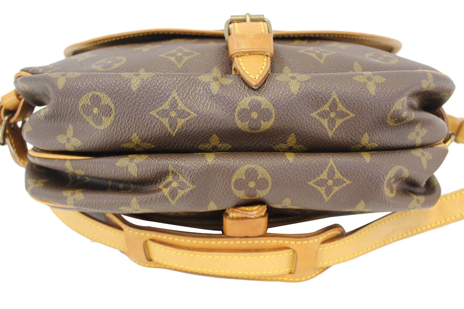 Louis Vuitton Saumur Women's Authentic Pre Owned Custom Painted Crossbody Bag Adjustable Strap Brown, Yellow Luxury Monogram Canvas