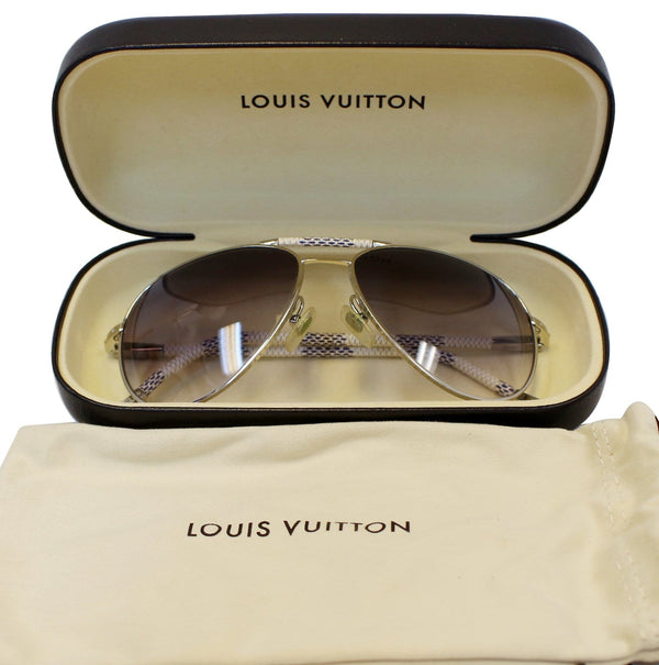 LOUIS VUITTON Metal Frame Damier Azur Petite Viola Pilote Sunglasses