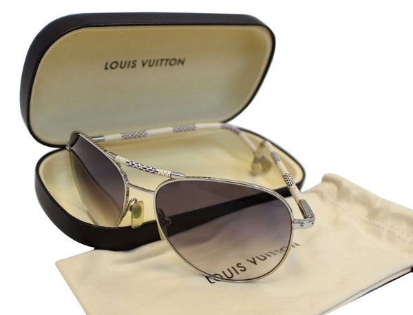 LOUIS VUITTON Metal Frame Damier Azur Petite Viola Pilote Sunglasses