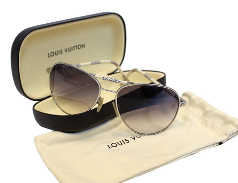 LOUIS VUITTON Metal Frame Damier Azur Petite Viola Pilote Sunglasses