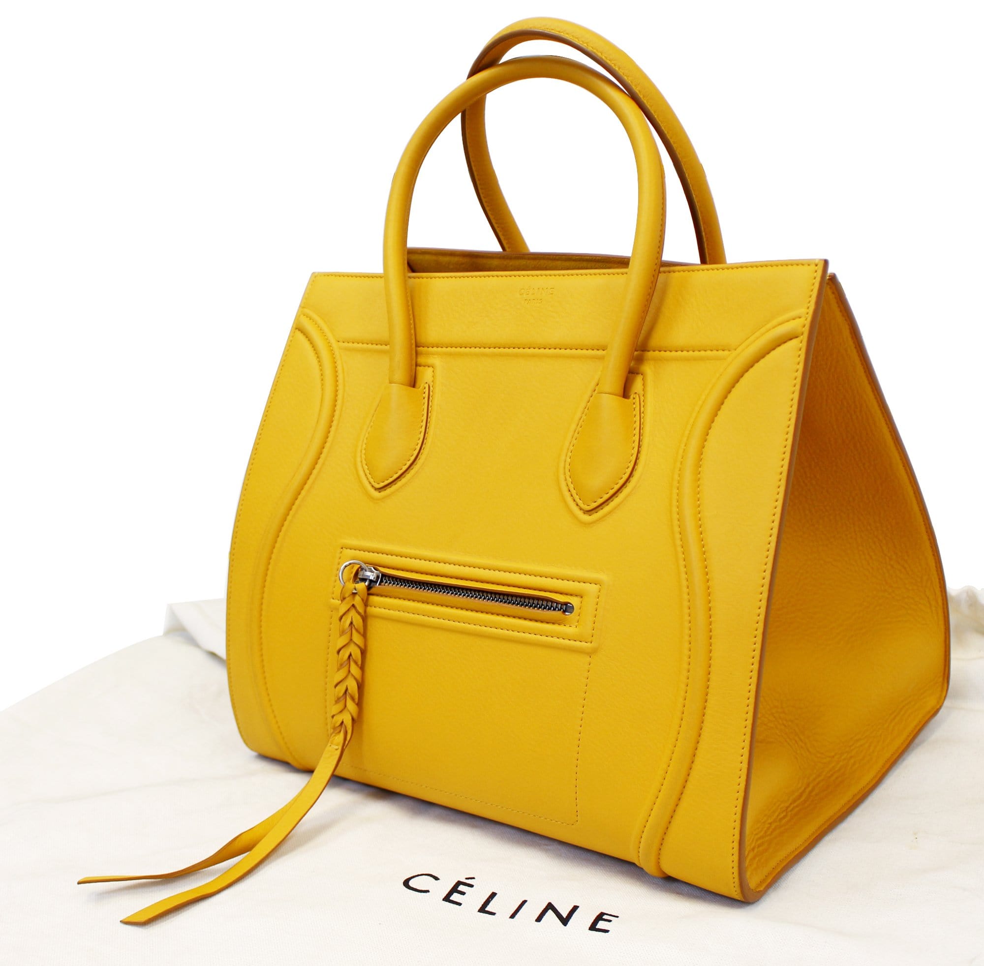 Celine Pale Yellow Lambskin Leather Large Trio Bag - Yoogi's Closet