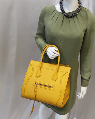 Celine Yellow Leather Medium Phantom Luggage Tote Bag