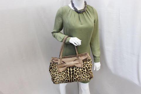 Valentino Leopard Print with Leather Bow Satchel Bag