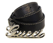 Gucci Black Leather Script Buckle Belt Size 85/34