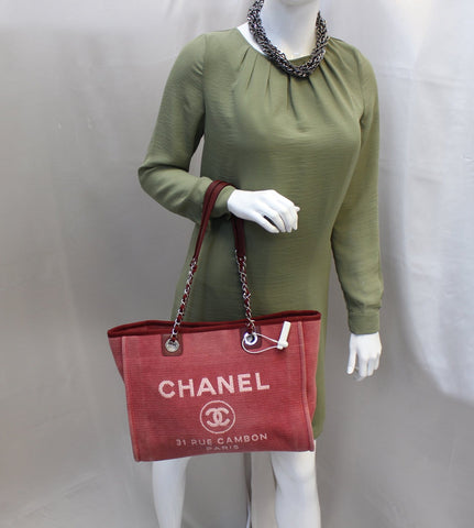 CHANEL Hot Pink Canvas Deauville Medium Tote Bag