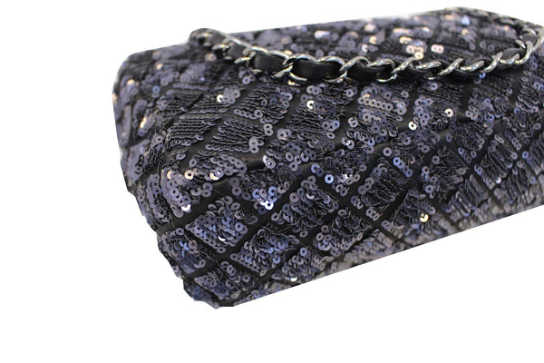 CHANEL Navy Blue/Dark Grey Sequin Flap Shoulder Bag Limited Edition