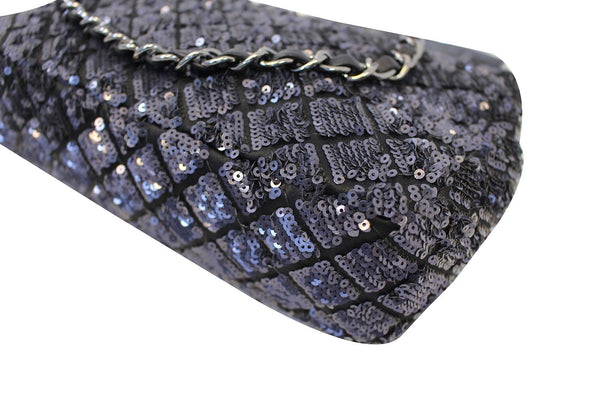 CHANEL Navy Blue/Dark Grey Sequin Flap Shoulder Bag Limited Edition