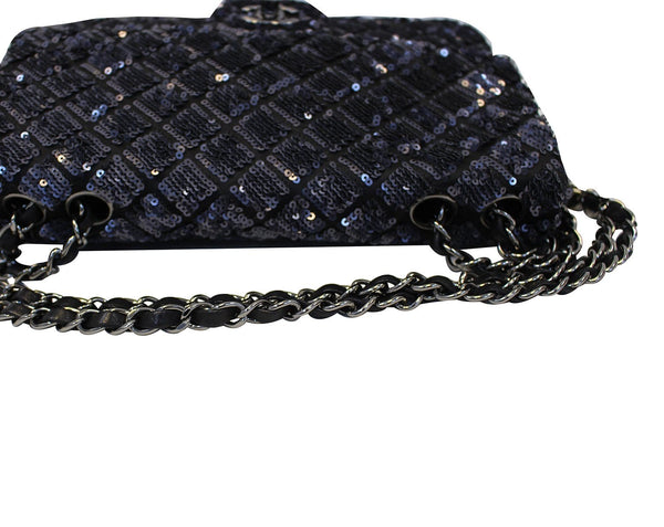 CHANEL Navy Blue/Dark Grey Sequin Flap Shoulder Bag Limited Edition