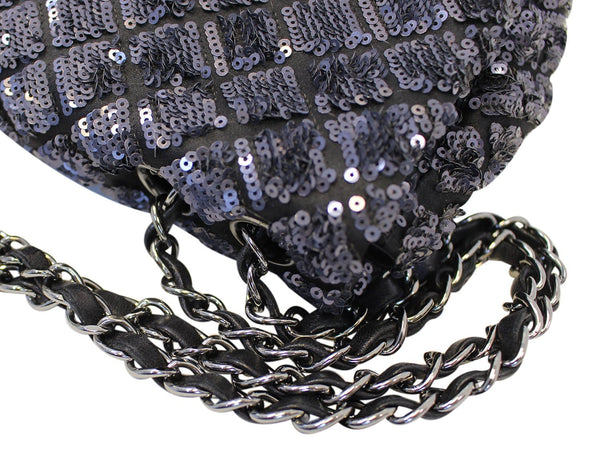 CHANEL Navy Blue/Dark Grey Sequin Flap Shoulder Bag Limited Edition