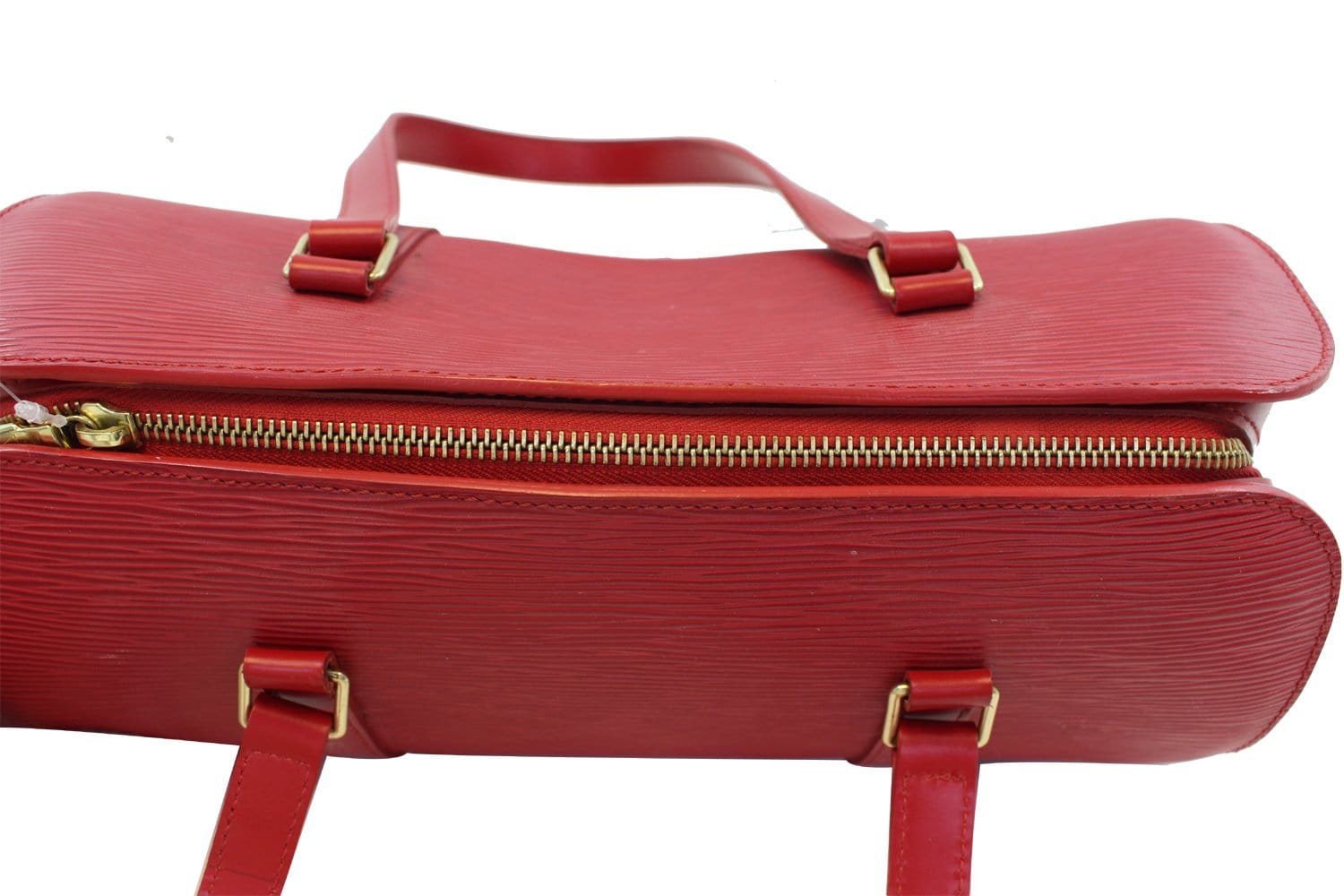 Sold at Auction: A LOUIS VUITTON TUILERIES BAG; red and navy Epi leather  with exterior accents of hot pink, outside pocket features a double-zip  clos