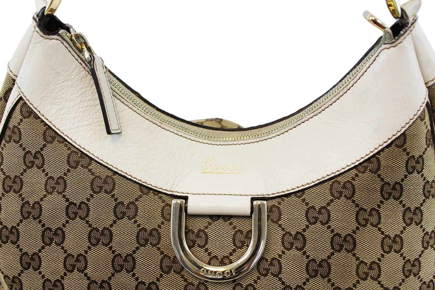 Gucci Beige/Gold GG Canvas and Leather Large D Ring Shoulder Bag
