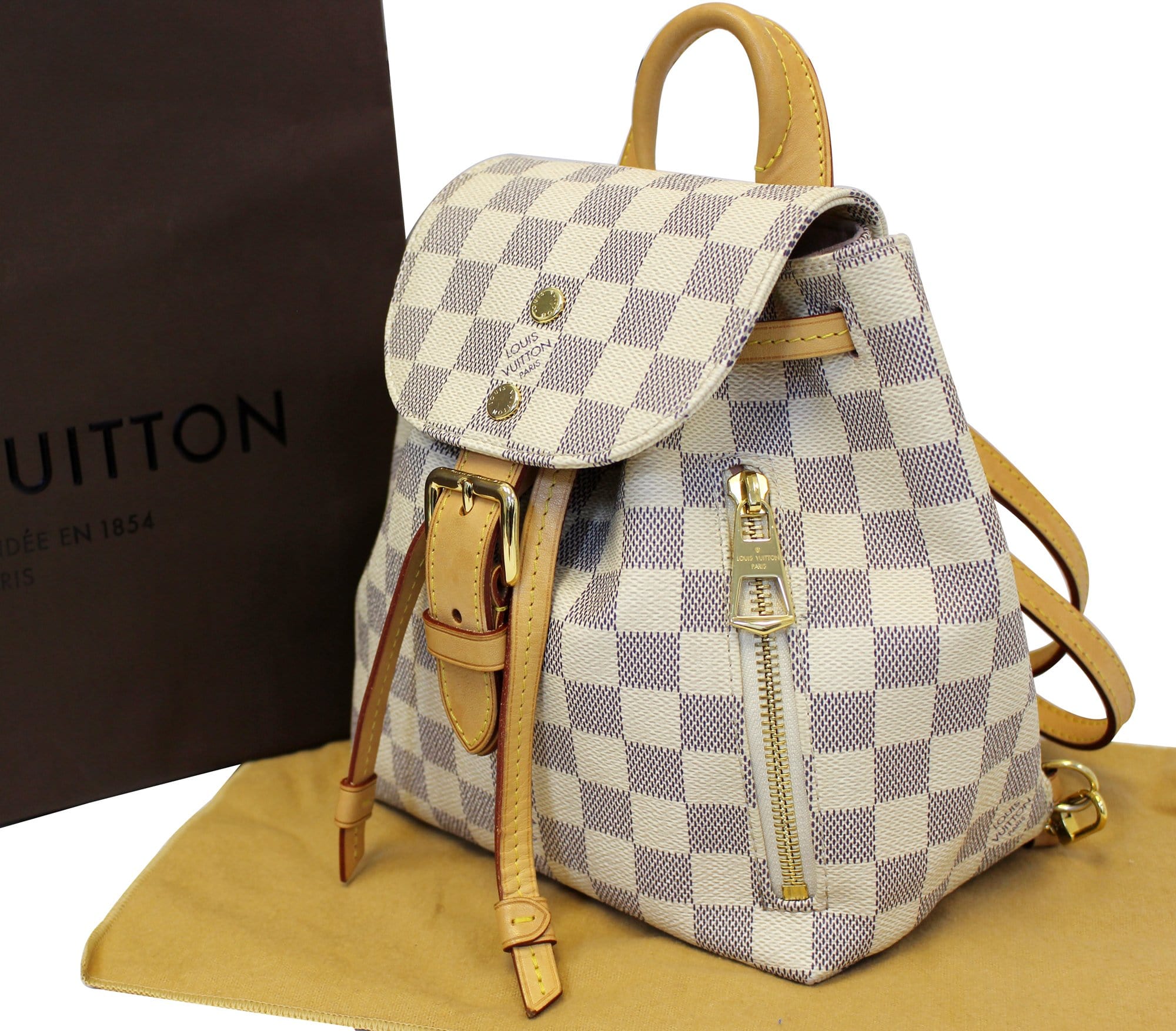 Louis Vuitton Cream & Blue Damier Azur Sperone BB Backpack – On Que Style