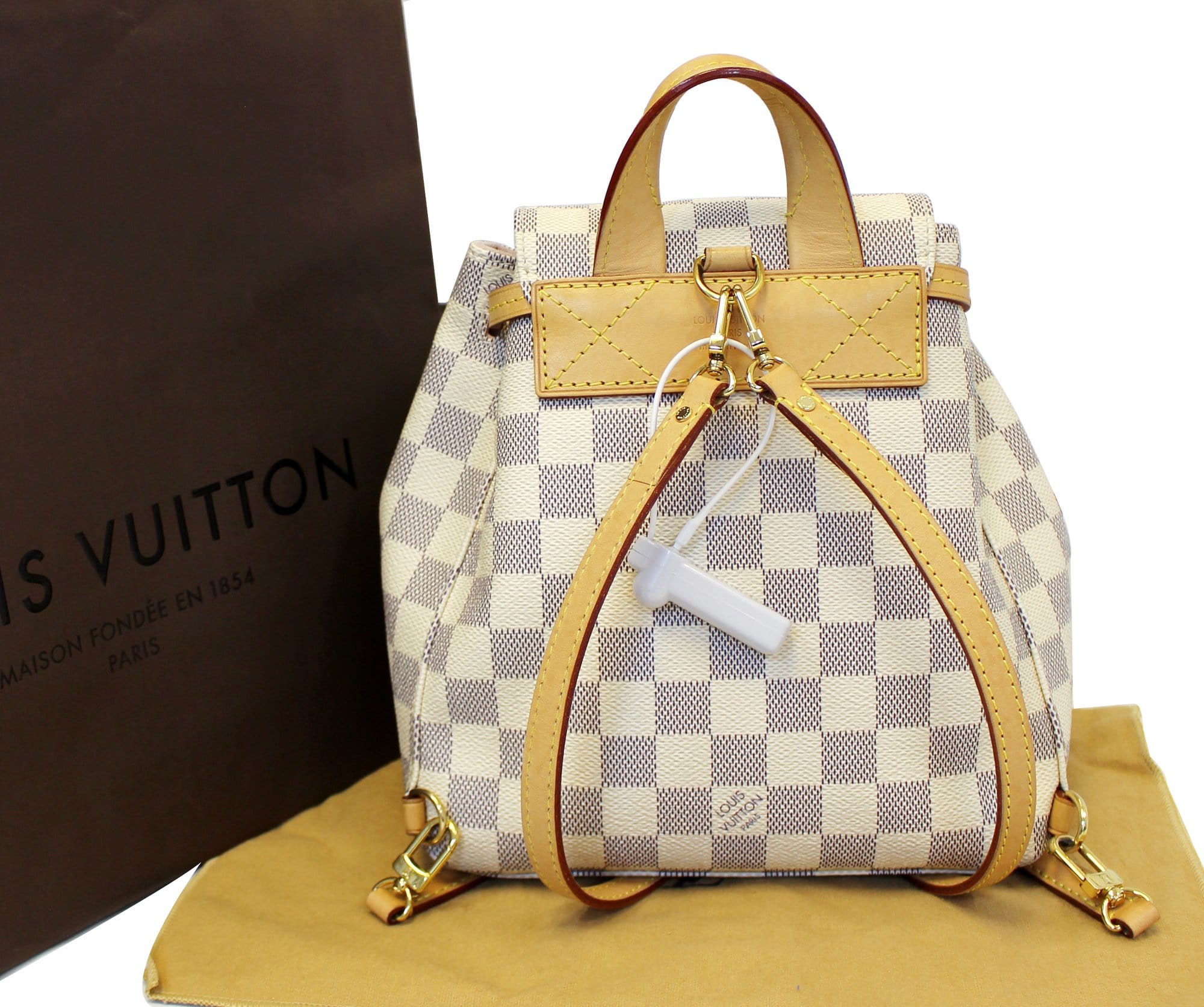 Louis Vuitton Cream & Blue Damier Azur Sperone BB Backpack – On Que Style